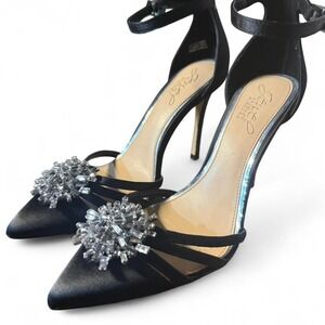 Badgley Mischka Jewel Embellished Black Satin Heels